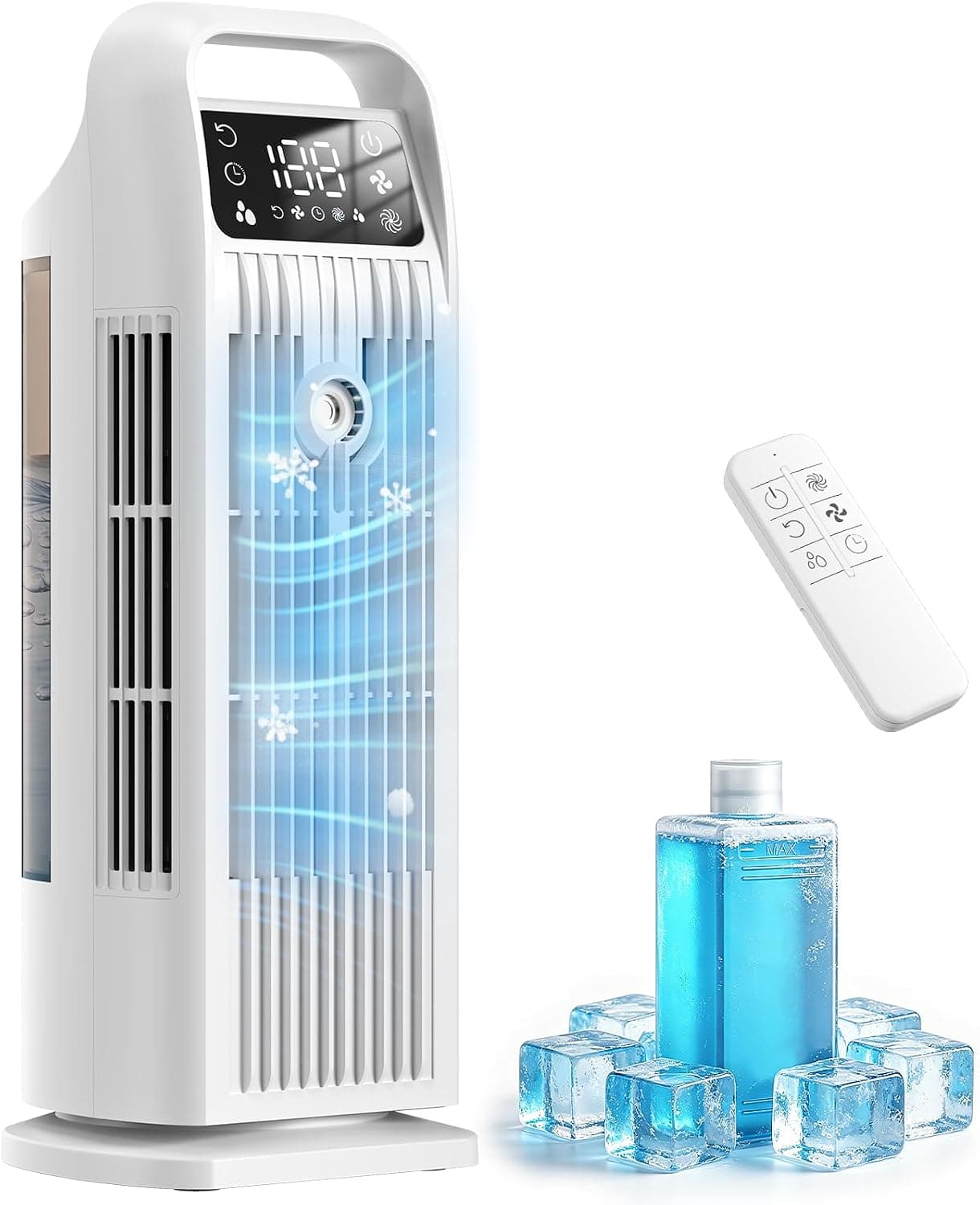Climatiseur Mobile 6 in 1, Climatiseur Portable Silencieux avec Refroidisseur d'air 1200ml, 1-12H Minuteries, 4 Vitesses, 120°Oscillation, Touches Tactiles (Blanc Cream)
